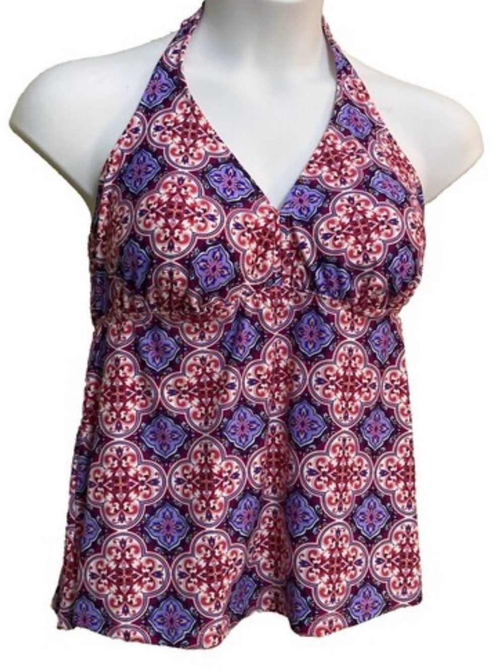 Catalina Red and Purple Halter Mosaic Swim Top